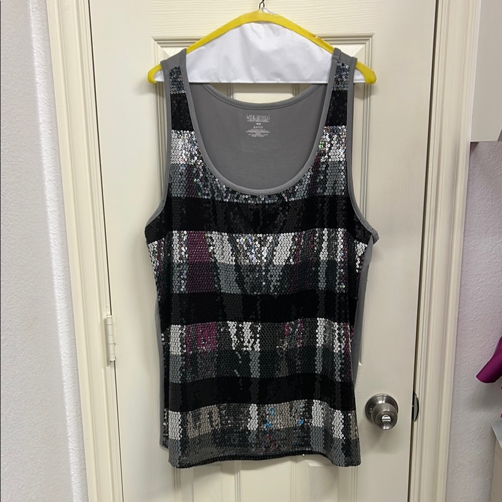 Lane Bryant Black and Silver Sequin Tank Top